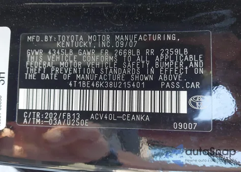 2008 Toyota Camry Le from USA, damaged, VIN 4T1BE46K38U215401